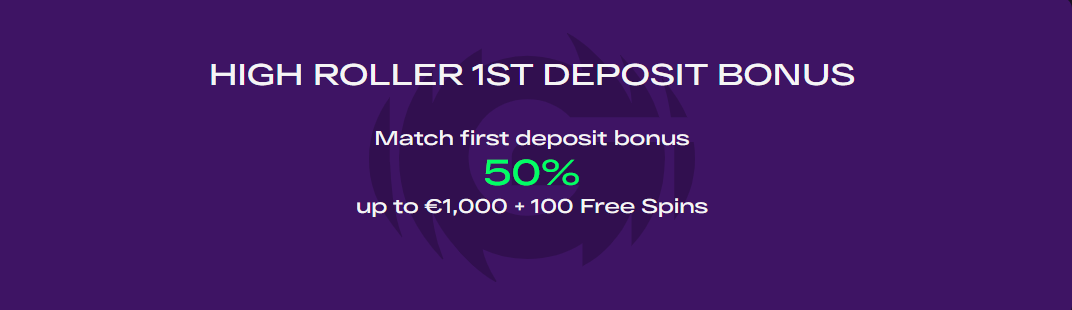 Banner för high roller-bonus vid första insättningen.