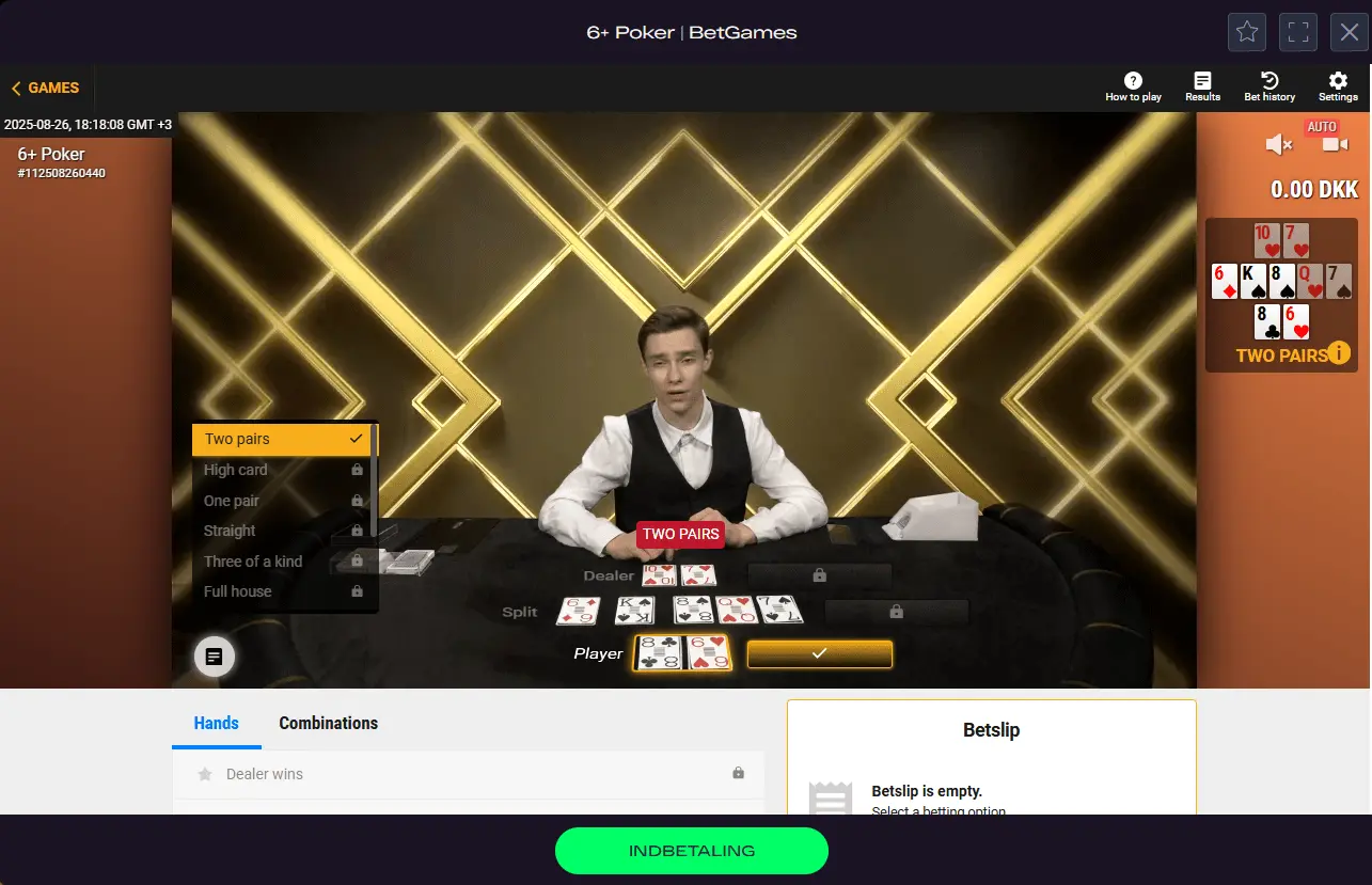 Spelmenyn i Bet on Poker från Playtech på GlitchSpin.