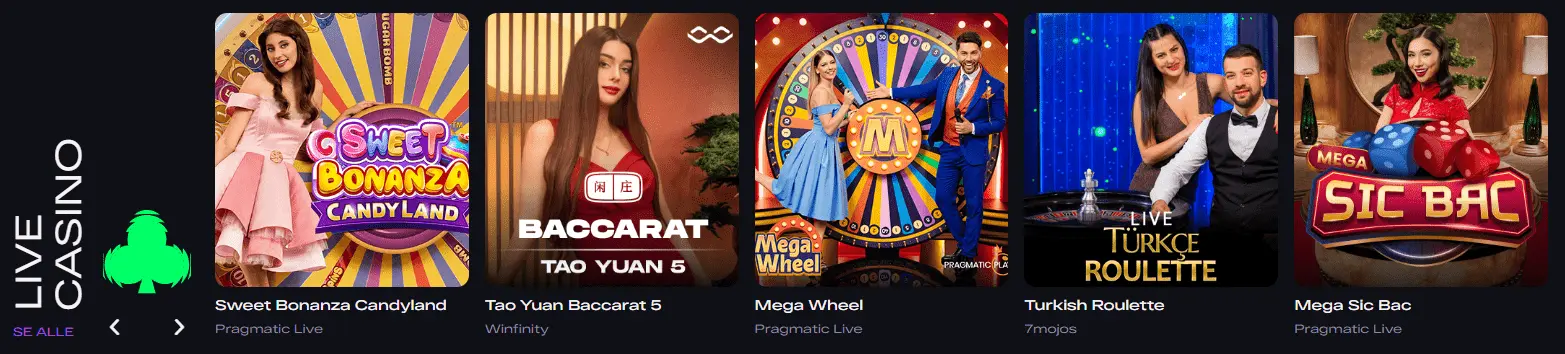 De bästa livekasinospelen som presenteras på GlitchSpins hemsida.